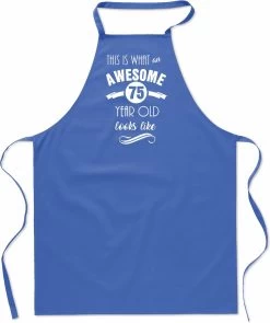 Awesome Cadeau 75 Ans - 75 Ans - Tablier De Cuisine - Coton - BBQ - Anniversaire - Bleu Roi