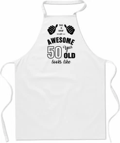 Awesome 50 Ans - Cadeau 50 Ans - Tablier De Cuisine Pouces - Coton - BBQ - Sarah - Abraham - Blanc