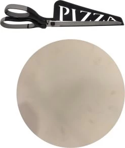 Pierre à Pizza En Céramique Pour Barbecue / Four 36 Cm - Avec Ciseaux à Pizza Noir 30 Cm - BBQ/ Four - Plaque à Pizza / Plaques à Pizza