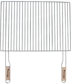 Grille De Gril 54x38cm Avec 2 Poignées En Bois, Grille De Gril En Acier Chromé Grille De Rechange Pour Fixation Du Gril