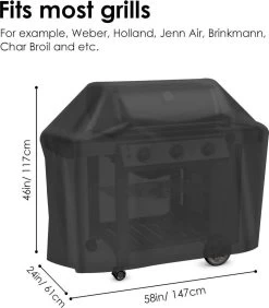 Housse De Grille Grille À Gaz Housse De Barbecue Housse De BBQ Étanche Housse De Protection Capot Grill Bâche Pour Weber Brinkmann Char Broil Holland Jenn Air (147x61x117cm) - Zwart