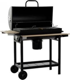BaseCore® - Barbecue - Charbon De Bois Bbq - BBQ - Avec Roues Robustes - Forme Cylindrique - Haute Qualité - Avec Couvercle, Base Et Tables D'Appoint - Groot Surface De Grille - Acier Zwart