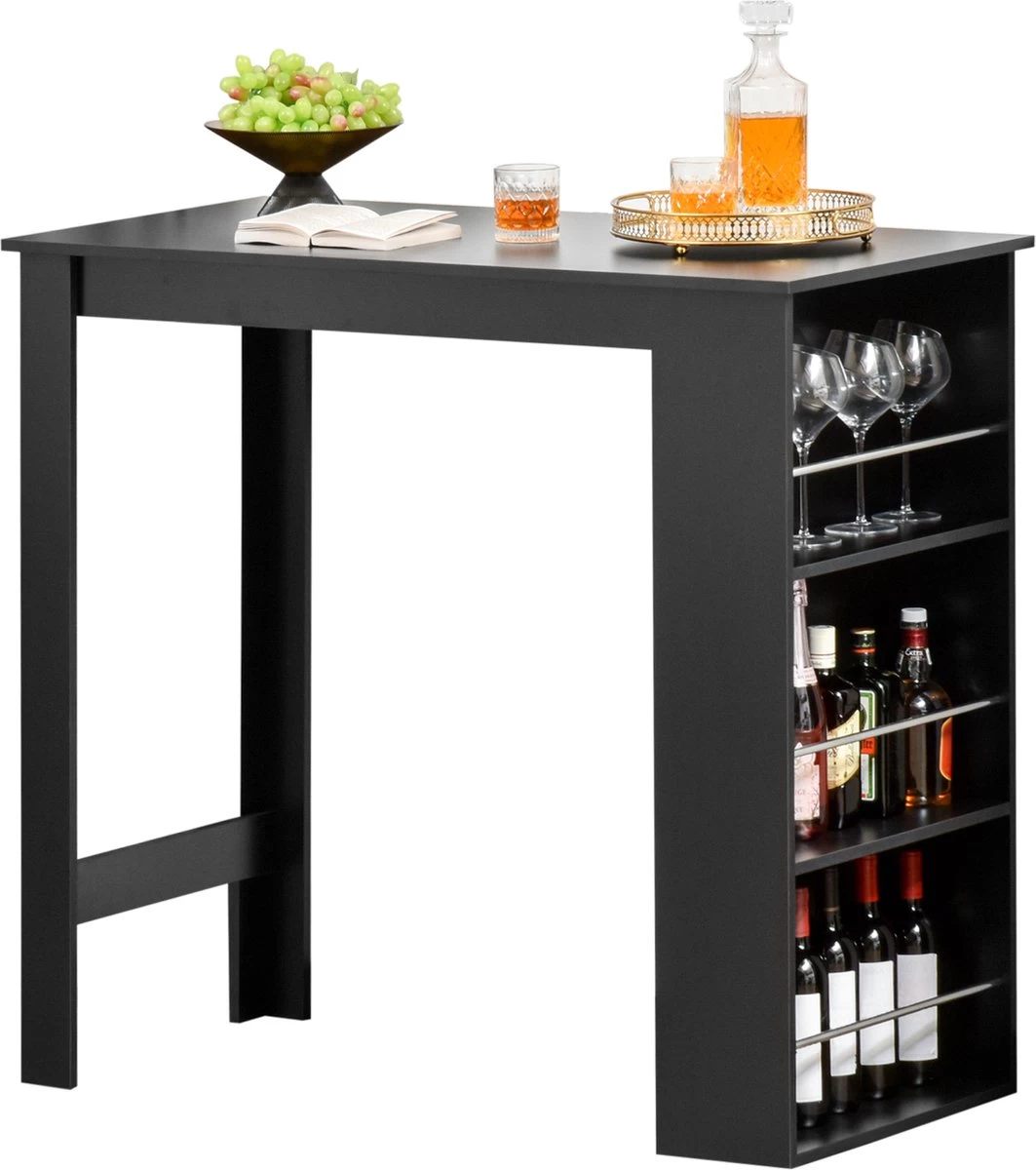 HOMCOM Table De Bar, Bureau, Table De Cuisine Avec 3 étagères, Aggloméré Noir 835-390 – Image 11