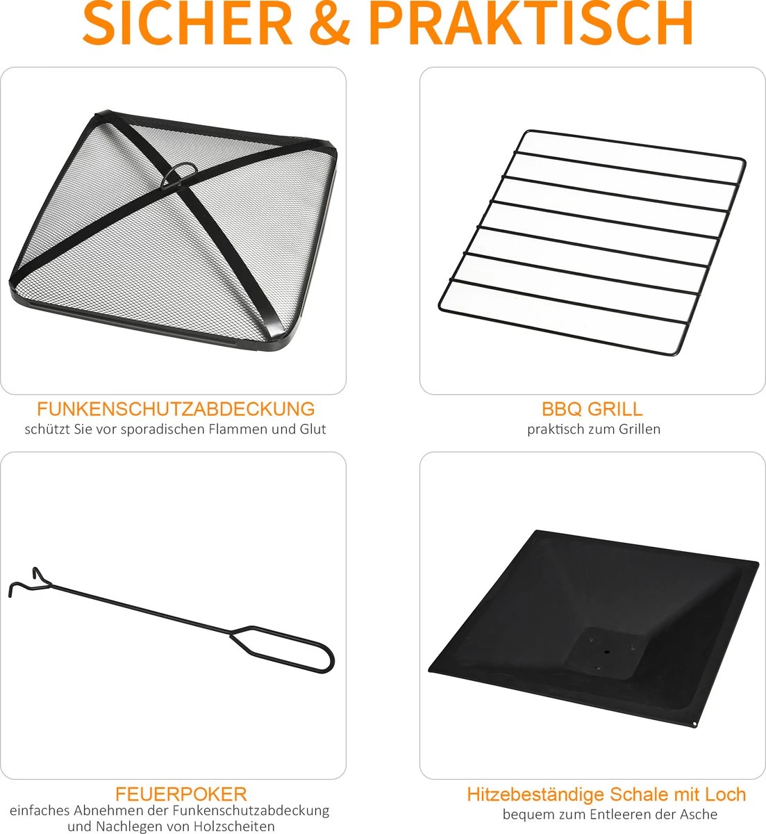 Outsunny 3-en-1 Brasero Brasero Avec Grille De Protection Contre Les étincelles Barbecue De Jardin Noir 842-170 – Image 8