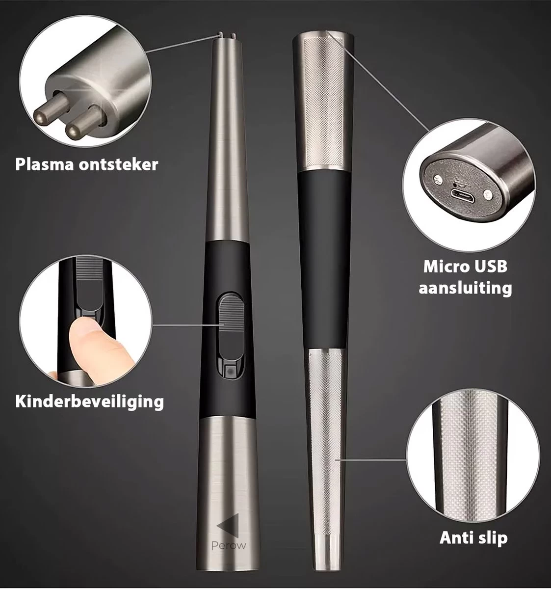 Briquet électrique Long Rechargeable - Briquet Plasma Durable - Briquet De Luxe - Comprend Un Emballage Cadeau - BBQ - Bougies - Grijs – Image 3