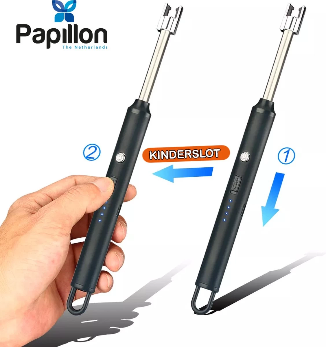 Papillon - Briquet électrique Long - Rechargeable Par USB - Briquet Flexible - Cuisinière à Gaz - Bougies - BBQ - Zwart – Image 2