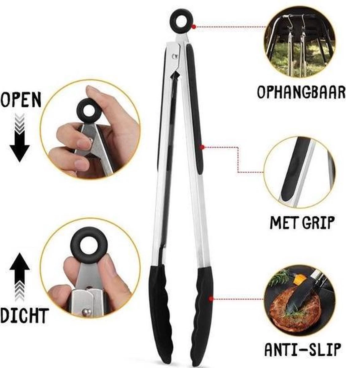 Ensemble De Barbecue - Set De BBQ 3 Pièces - Pinces à Barbecue - Brosse En Siliconen - Pinces à BBQ – Image 4