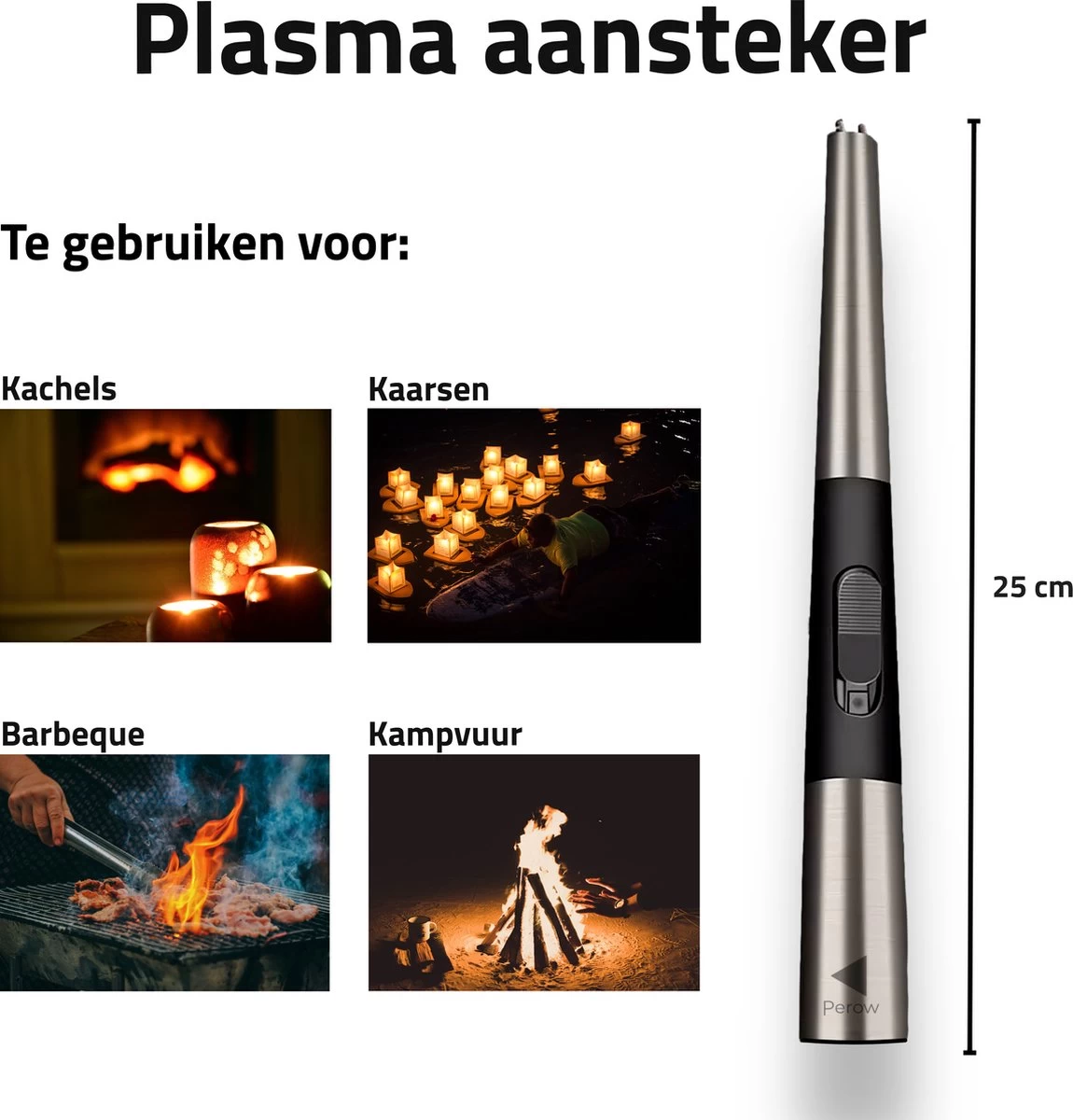 Briquet électrique Long Rechargeable - Briquet Plasma Durable - Briquet De Luxe - Comprend Un Emballage Cadeau - BBQ - Bougies - Grijs – Image 4