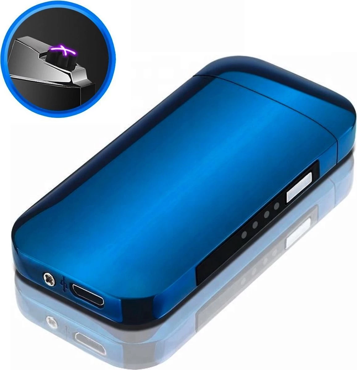 Briquet électrique K&L | Briquet Rechargeable USB | Résistant Au Vent Et Aux Tempêtes | Briquet (bleu)