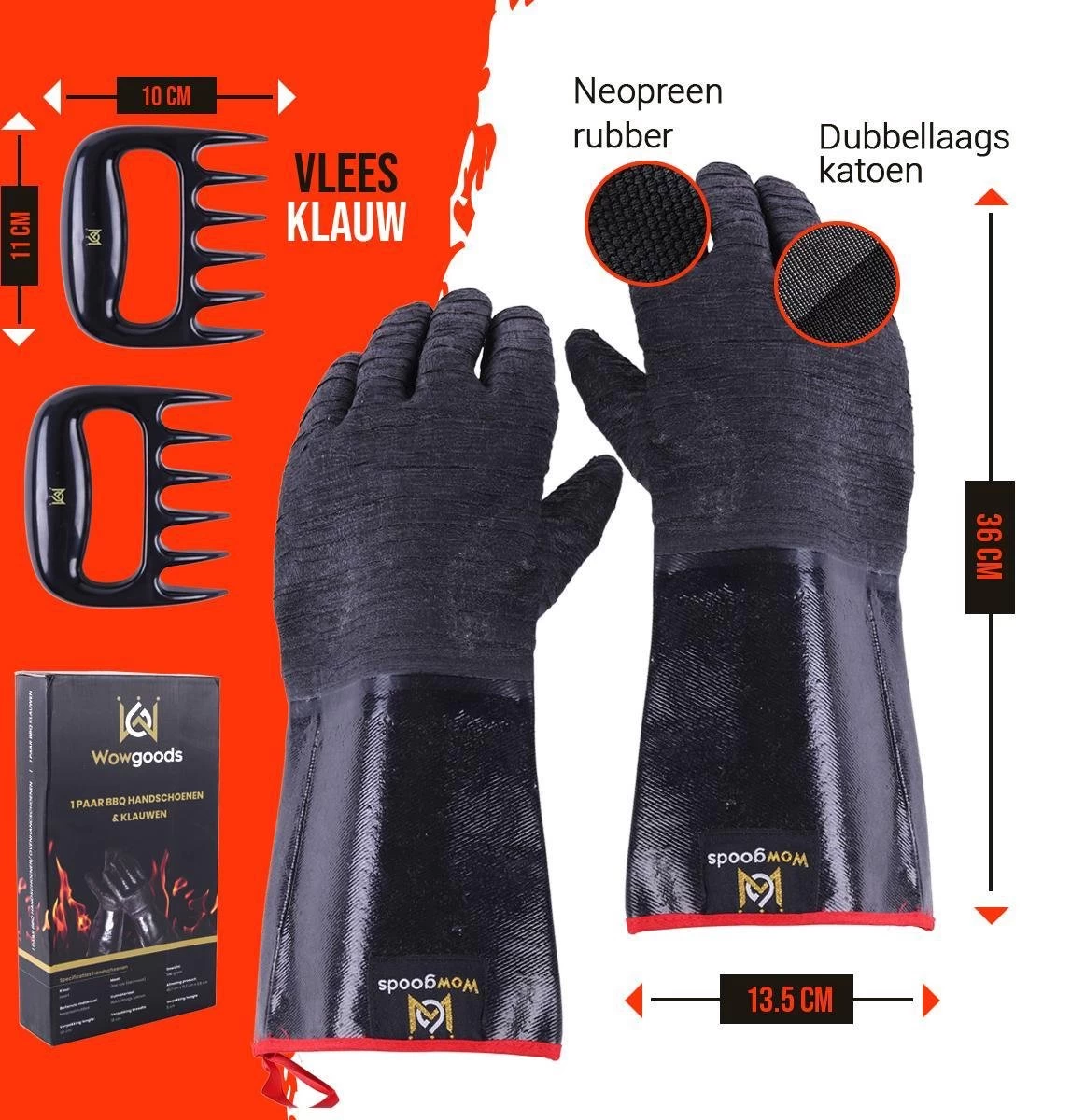 Gants De BBQ Résistants à La Chaleur Wowgoods Avec Pinces à Viande - Mitaines De Gants De Four Extra Longues Jusqu'à 500°C – Image 4
