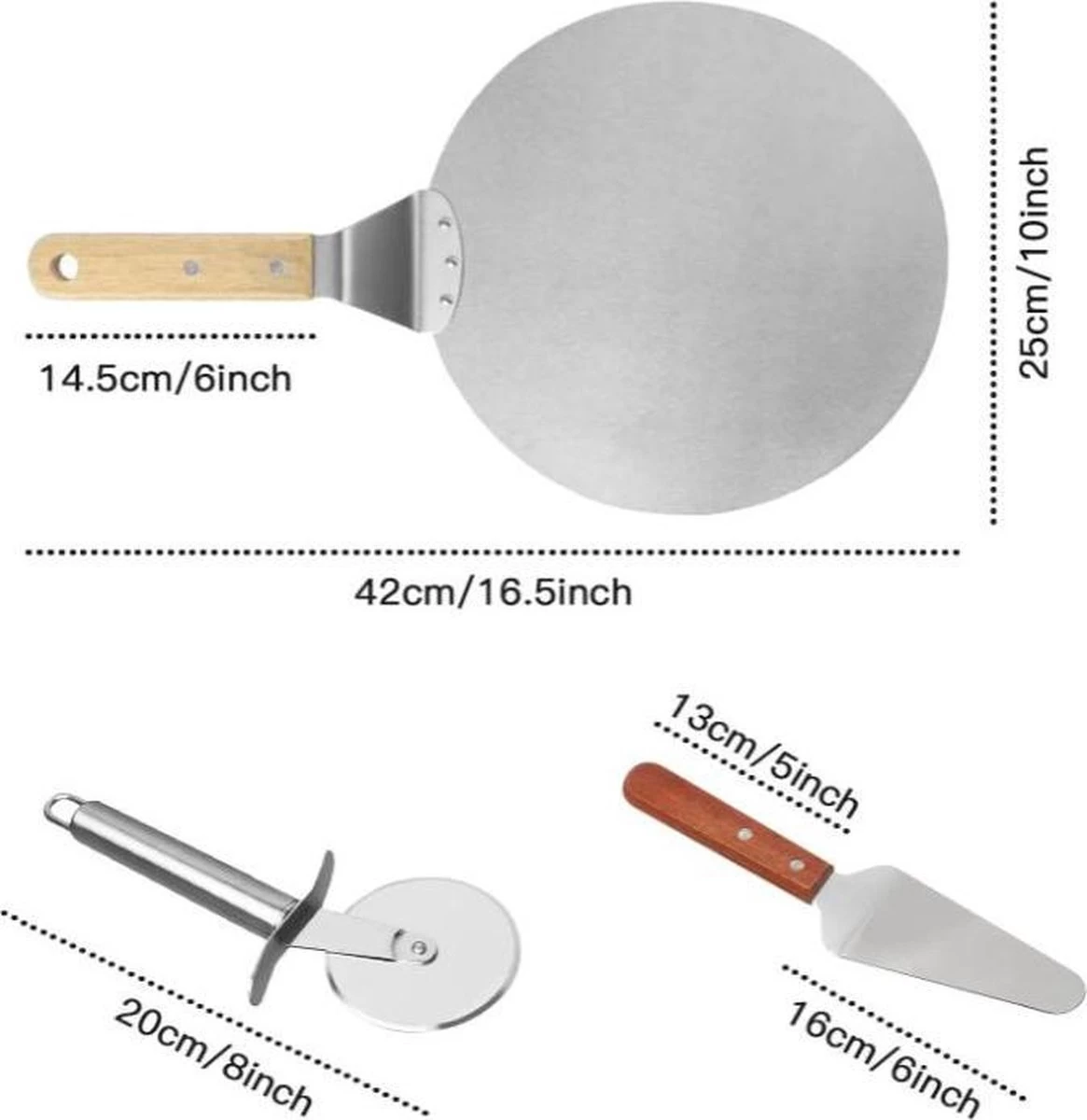 Pelle à Pizza - Planche à Pizza - Coupe-pizza - Ensemble 3 Pièces - Acier Inoxydable – Image 4