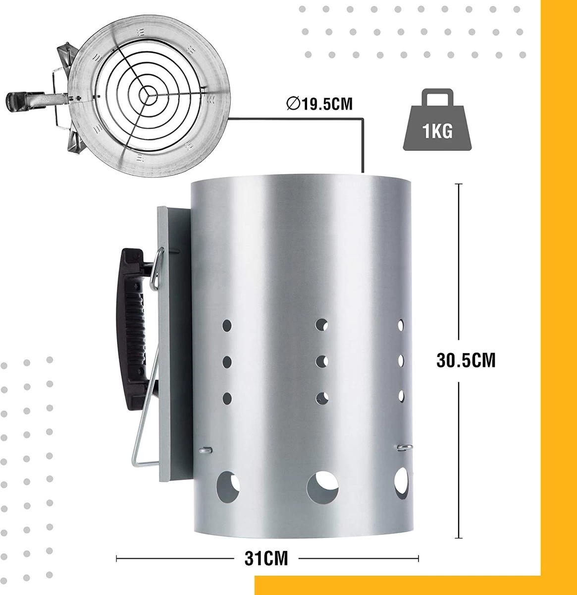 Allume-charbon LARGE - Allume-briquette Avec Poignée De Sécurité - Démarreur Rapide Pour Barbecue - Allume- Charbon De Bois Pour BBQ – Image 6