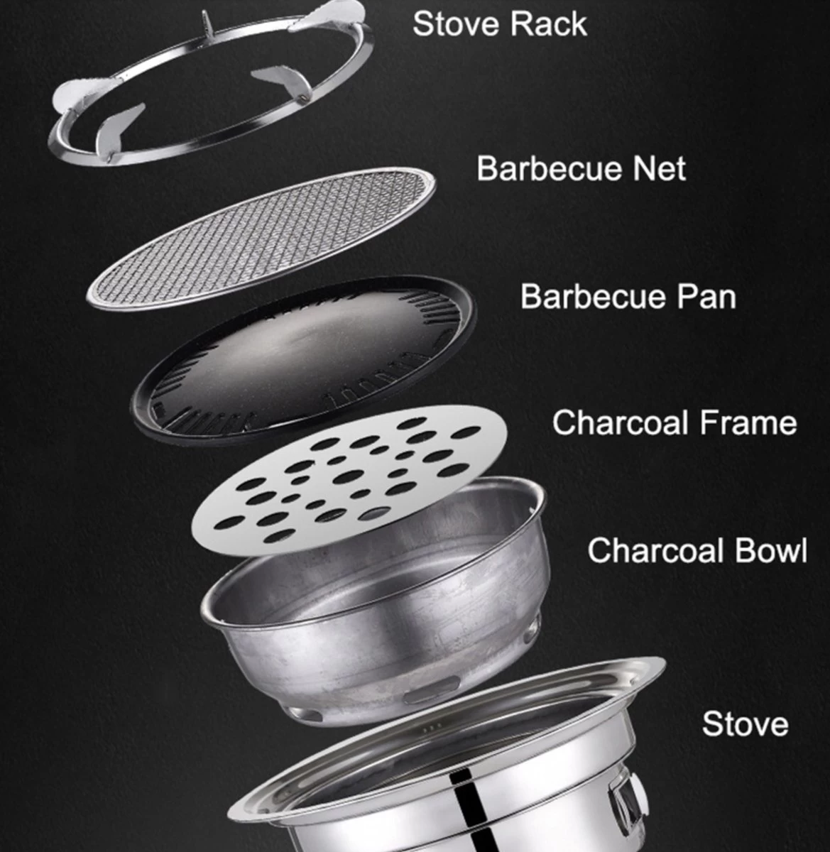 BBQ Coréen Portable - Charbon De Bois - Ustensiles De Cuisson - Revêtement Antiadhésif En Acier Inoxydable - Poêle à Charbon Portable Avec Plaque Chauffante - BBQ De Camping En Plein Air – Image 4