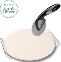 Pierre à Pizza Jamie Oliver - Ø 33 Cm + JO Coupe- Pizza En Acier Inoxydable - Ensemble De Service à Pizza