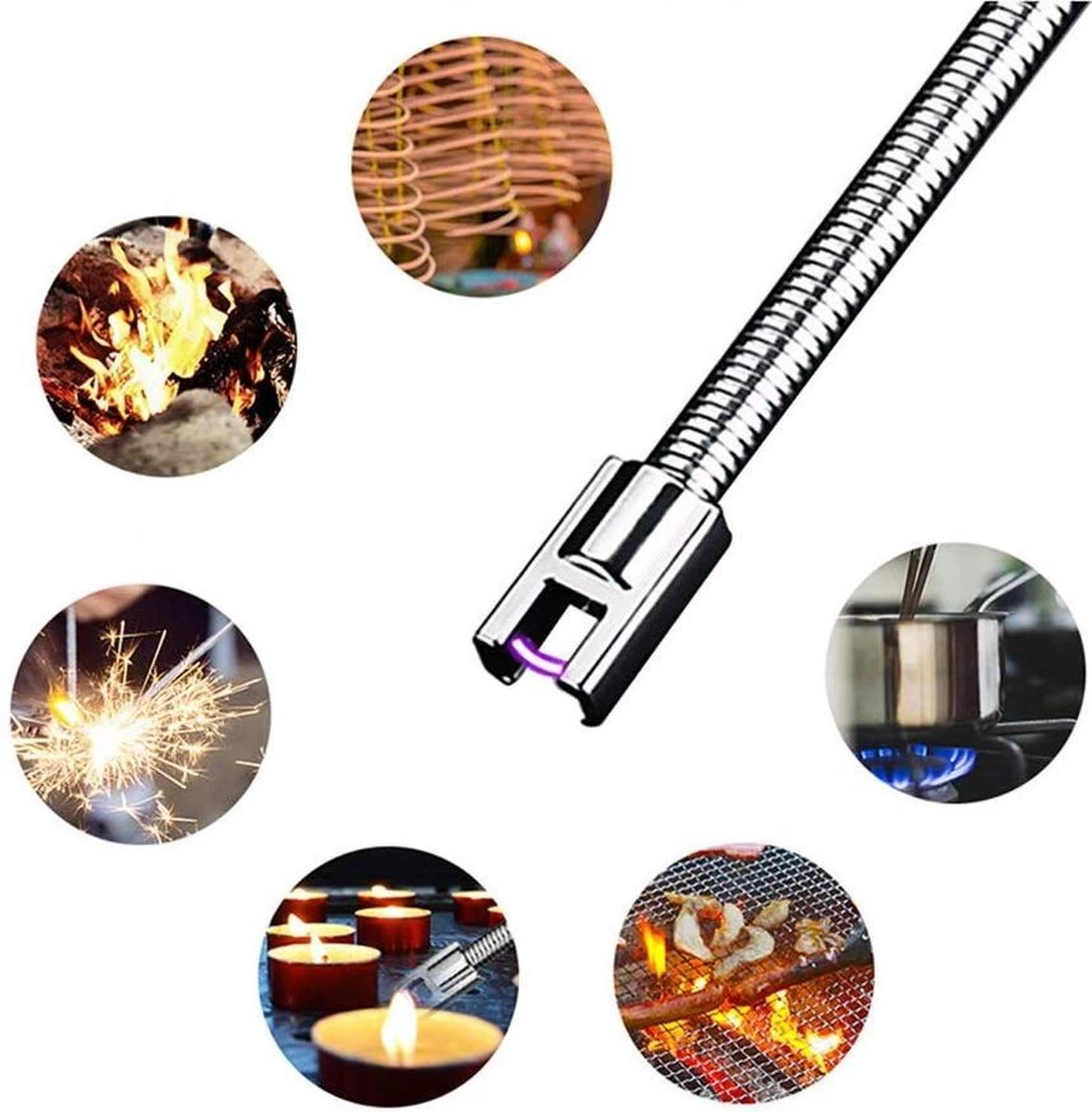 Briquet électrique Long Rechargeable Pliable - Briquet Pliable - Briquet Plasma Durable - Comprend Un Emballage Cadeau - BBQ - Bougies - Argent – Image 4
