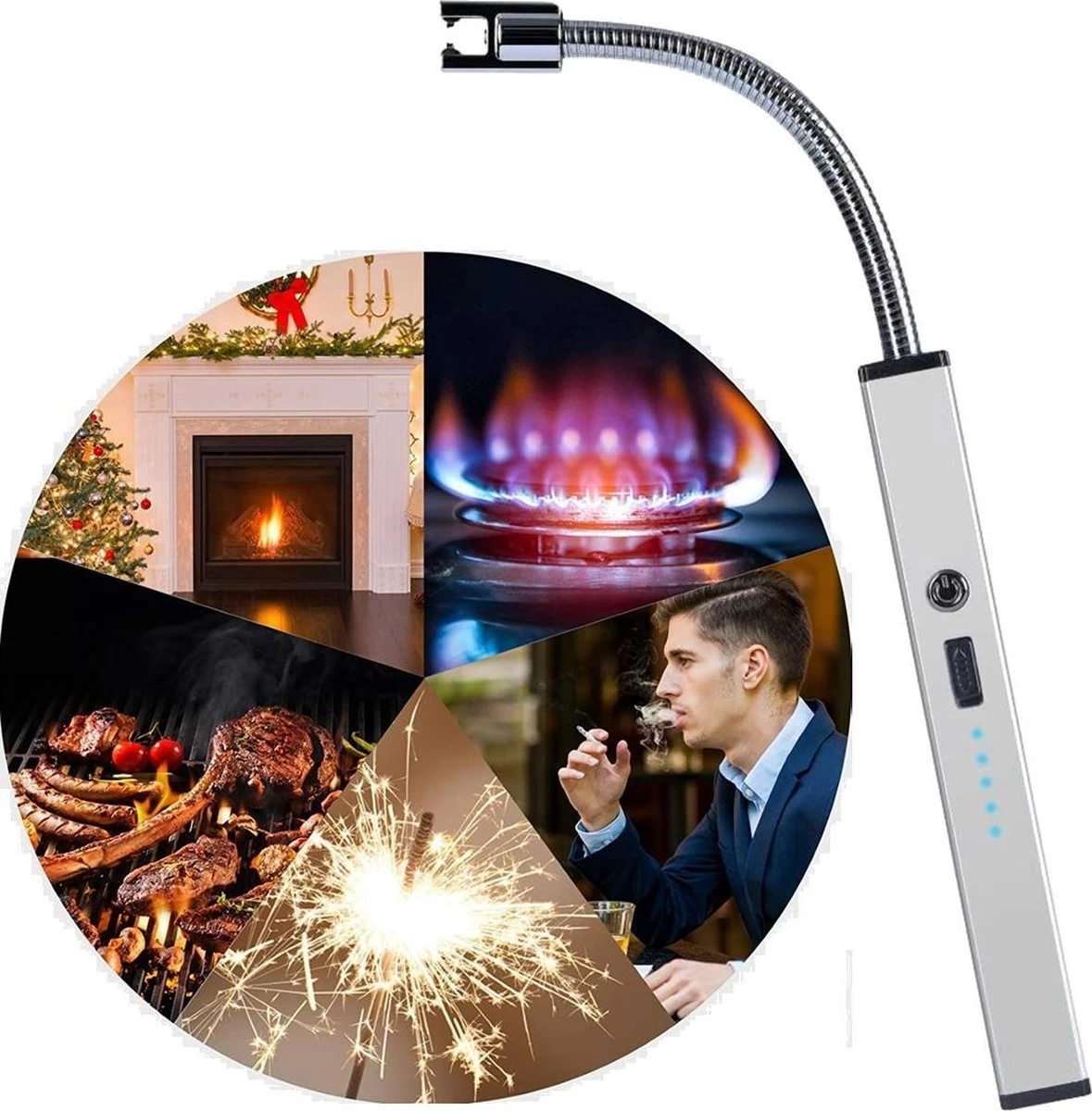 NOLA électronique Flexible Cuisine BBQ Briquet - Extra Long - Extra Chaude 900 Degrés - Recharge USB électrique Argent – Image 4