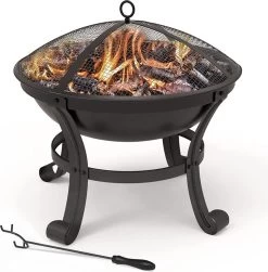 Vounot Panier à Feu Pour Le Jardin, Diamètre 55 Cm, Avec Grille Et Couvercle, Pour Le Jardin, Chauffage Au Charbon, Pour Terrasse, YardØ ,noir