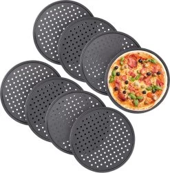 Relaxdays 8x Plaque à Pizza 32 Cm Ronde - Plaque à Pizza - Plaque à Pâtisserie - Plaque à Four - Acier - Set