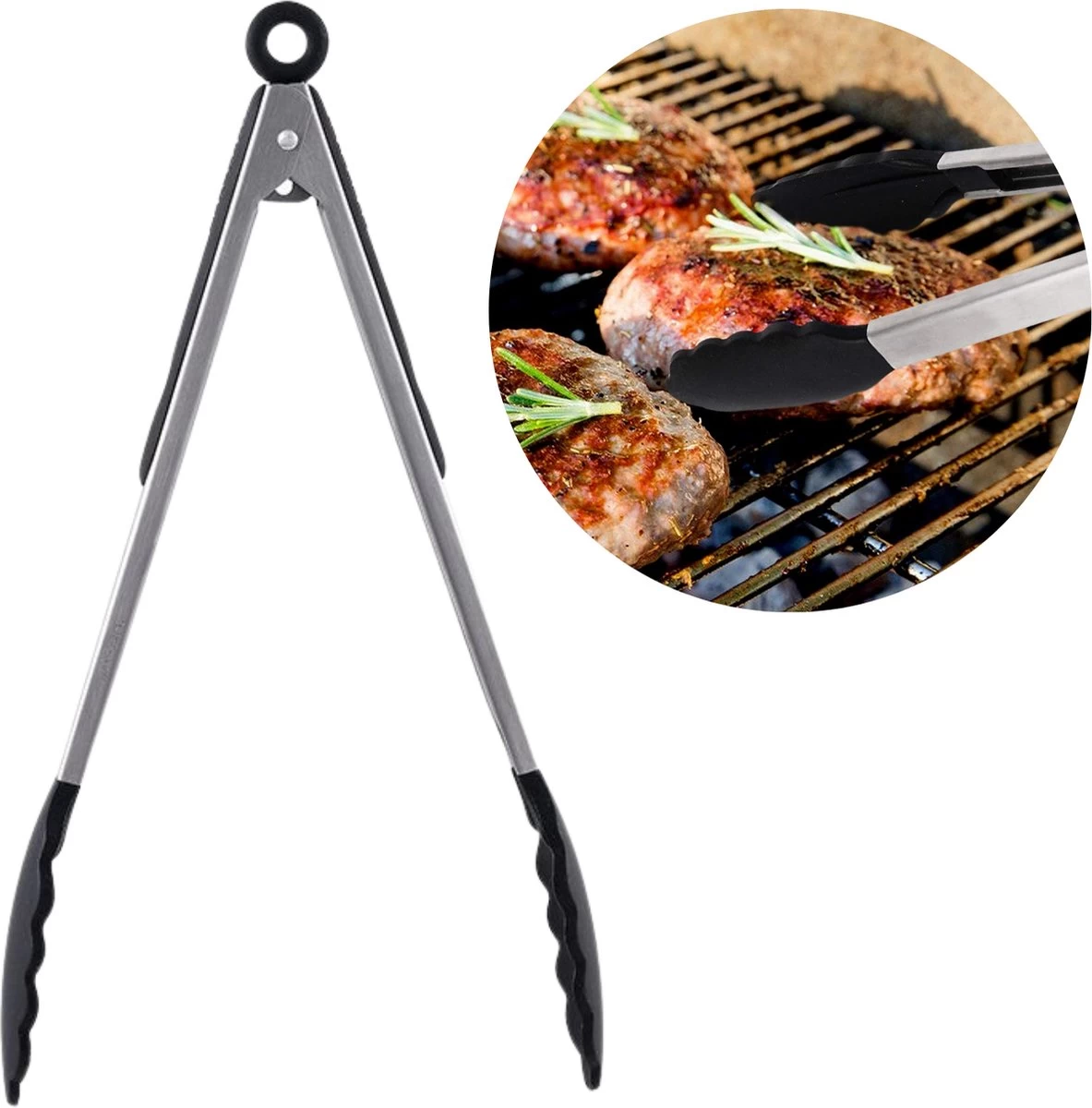 Pinces De Cuisine En Acier Inoxydable Cheqo® - Pinces à BBQ - Spatule - Pinces à Barbecue - Pinces à Viande - Pinces De Service - Pinces à Barbecue - 30cm
