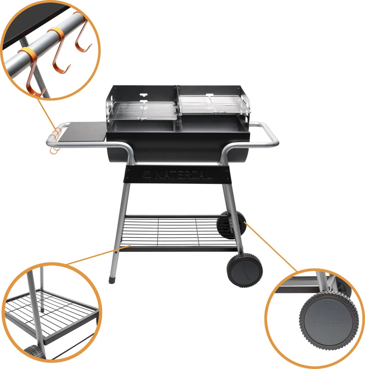 NATERIAL - Barbecue à Charbon ICARUS - Chariot 10 Personnes - H.92 X L.110 X P.61 Cm - Acier Peint - Zwart - BBQ Angulaire Sans Couvercle – Image 5