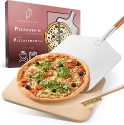 Liebspecht® Pierre à Pizza Et Poussoir à Pizza De Haute Qualité [FREE BRUSH] - Convient Au Four, Au Gril Et Au Gril à Gaz - Ensemble De Pierre à Pizza Pour Pizza Comme Dans Le Restaurant Italien - Pierre à Pain - Résistant à La Chaleur