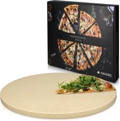 Navaris Pour Four XXL - Plaque à Pizza En Pierre Naturelle - Plaque à Pizza Pour Au Four Ou Au Barbecue - Pierre à Pain - Diamètre 35 Cm
