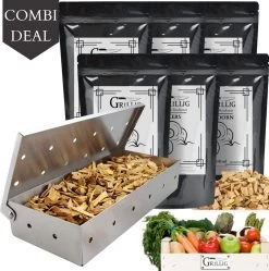 Whimsical - Artisan Large - Smokerbox - 6 Types De Copeaux De Fumée - Bois De Fumée Pour Fumer à Chaud - Chêne - Hêtre - Aulne - Cerisier - Esdoorn - Hickory - 12 Litres