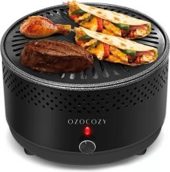 Ozocozy BBQ-ONE Barbecue De Table à Charbon - Ø30 Cm - Zwart - Incl. Sac De Transport, Brosse à Pâtisserie En Silicone Et Pince à Barbecue En Acier Inoxydable - Cadeau De La Vaderdag