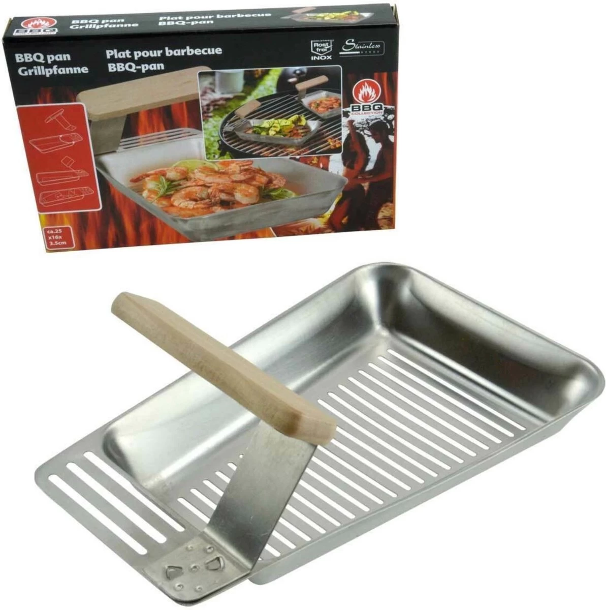 BBQ Collection Poêle De Cuisson Pour Barbecue SS 25x16cm Avec Manche En Bois Premium – Image 2