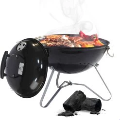 AG Mini Barbecue Ø 35cm - Barbecues à Charbon - Barbecue Kogelbarbecue - Klein Et Léger - Compact - Inox - 4-6 Personnes-Barbecue Rond - Incl. Couvercle - Barbecue Passe Partout -Grille De Ventilation Pour La Régulation De L'oxygène - Zwart