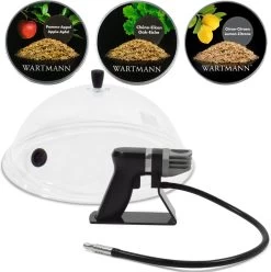 Wartmann 1907SK - Ensemble De Luxe Pour Pistolet à Fumée - Pistolet à Smoking - Cloche - 3 Saveurs Smoke Moth - Fumage à Froid - Fumoir Alimentaire - Fumée à Froid - Appareil à Fumer - Chêne, Pomme Et Citroen - Zwart Mat