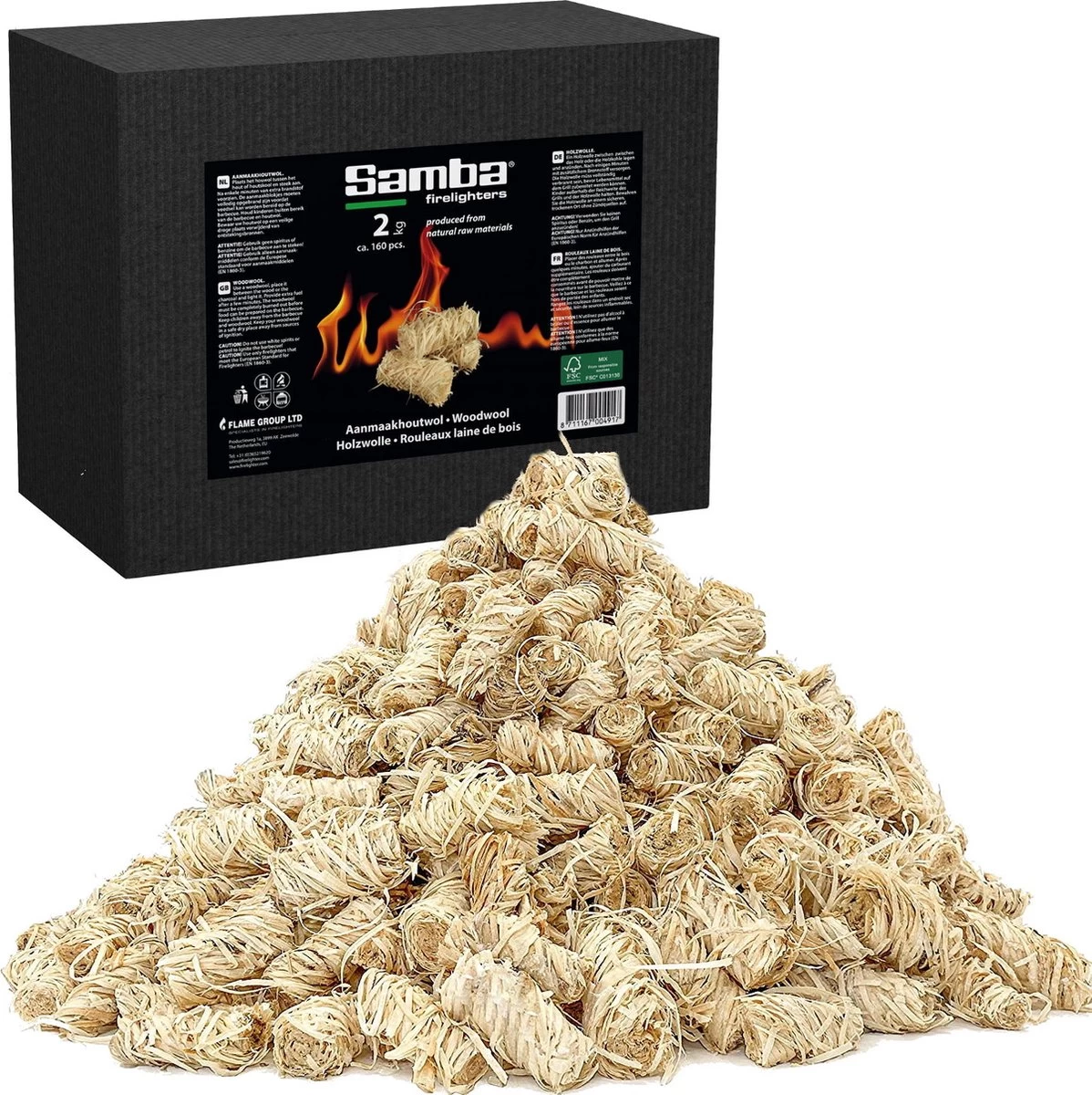 Boucles De Briquet En Laine De Bois Samba 160 Pièces, 2 Kg. Dans Un Carton Extérieur - Respectueux De L'environnement - Neutre En CO2 - FSC®