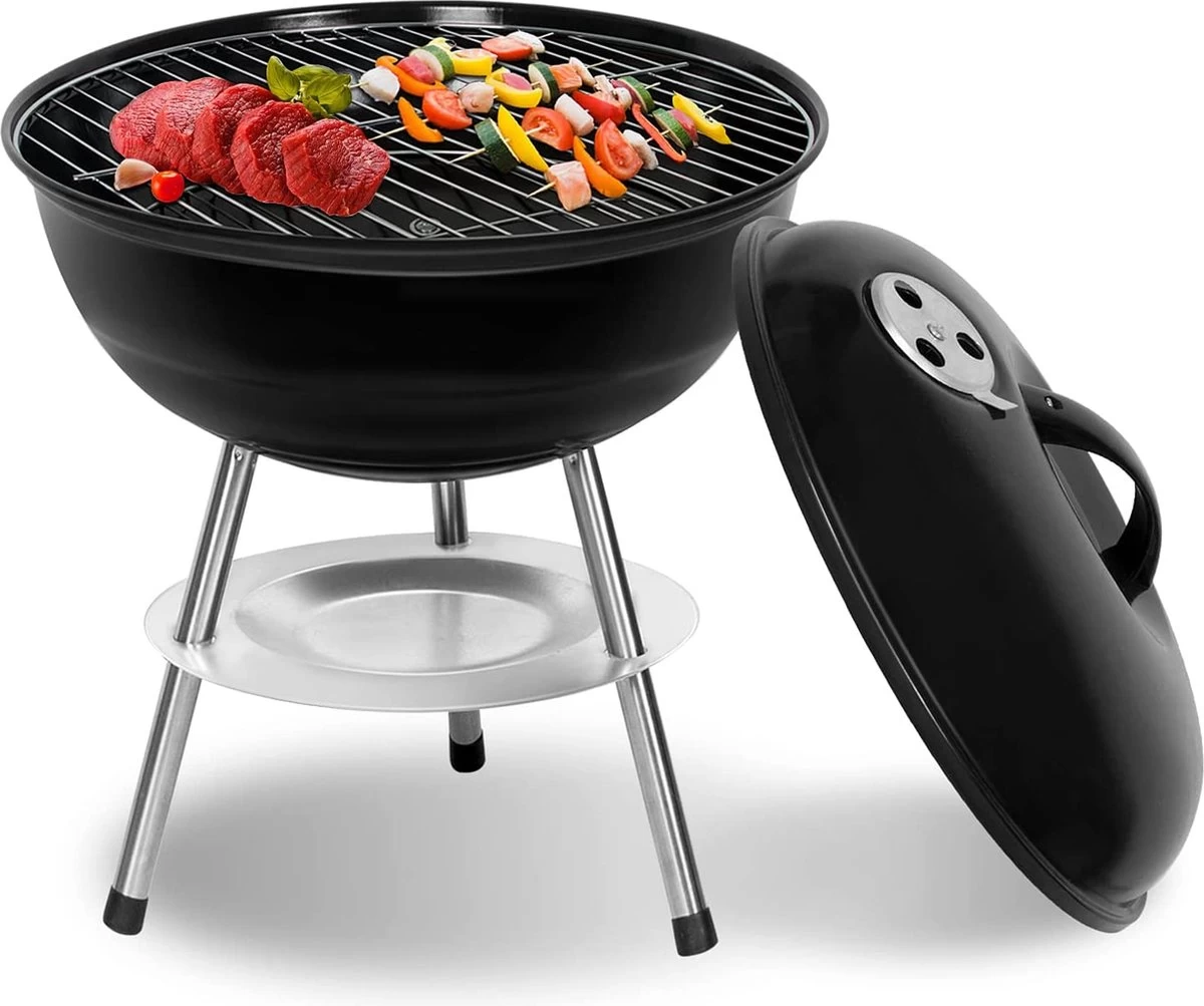 Gril à Charbon Avec Couvercle, Petit Gril De Bouilloire, Mini Gril De Pique-nique, Gril De Camping émaillé Pour Jardin, BBQ , Etc. (noir)