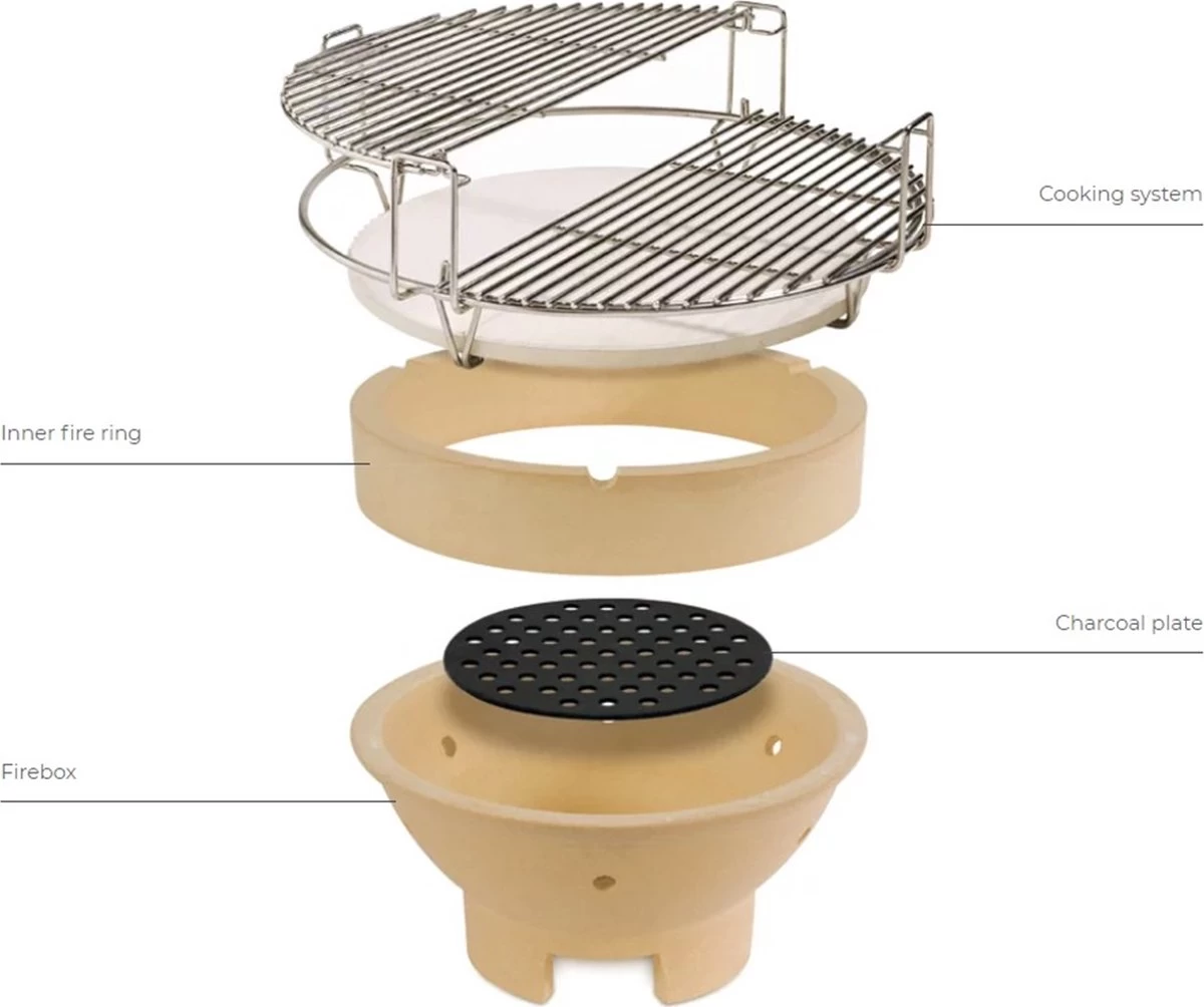 Evolve Advanced Solo - Barbecue Kamado 24" / 61 CM / XXL - Sans Base Ni Tables D'appoint - Accessoires Gratuits Inclus - Parois En Céramique - Forme D'oeuf - Chaleur Directe + Chaleur Indirecte - Ventilation Professionnelle - Thermomètre Intelligent – Image 6