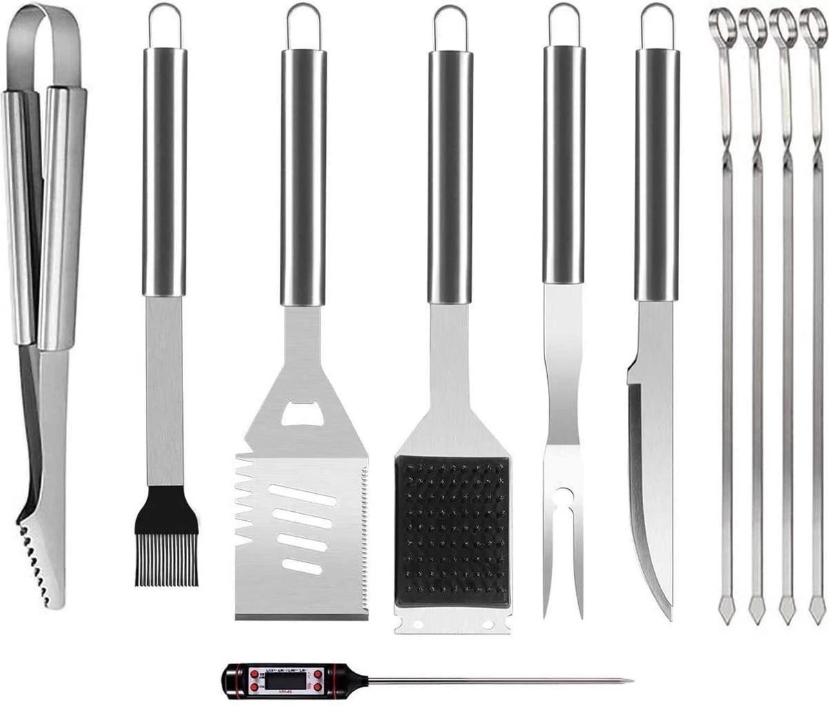 Set D'accessoires Pour Barbecue Avec Thermomètre, Gants, Pinces, Brosse De Zedar – Image 2