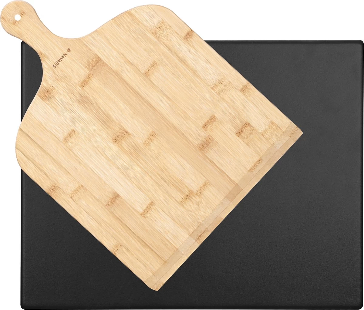 Navaris XL Pour Four, Grill Et Barbecue - Assiette à Pizza Rectangulaire 38 X 30 Cm - Set Comprenant Une Pelle à Pizza En Bambou - Céramique émaillée – Image 7