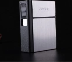 Boîte Porte-cigarettes Avec Briquet USB Rechargeable électronique, Sans Flamme, Coupe-vent, Couleur Argent, Pour 20 Cigarettes