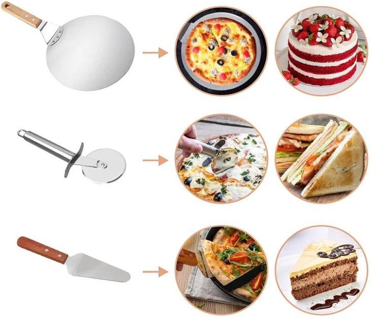 Pelle à Pizza - Planche à Pizza - Coupe-pizza - Ensemble 3 Pièces - Acier Inoxydable – Image 7