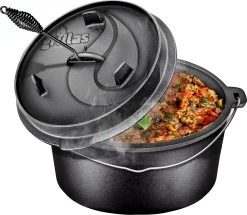 Grillas Coazy 4.2L | Four Néerlandais | Poêle à BBQ En Fonte Avec Couvercle | Barbecue Petromax | Poêle à Frire |