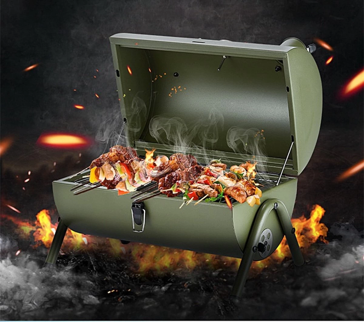 Barbecue à Charbon De Bois - Forme Cylindrique - BBQ D'été - BBQ De Jardin Extérieur Portable Pour 2 à 4 Personnes Camping Pique-nique Viande Savoureuse