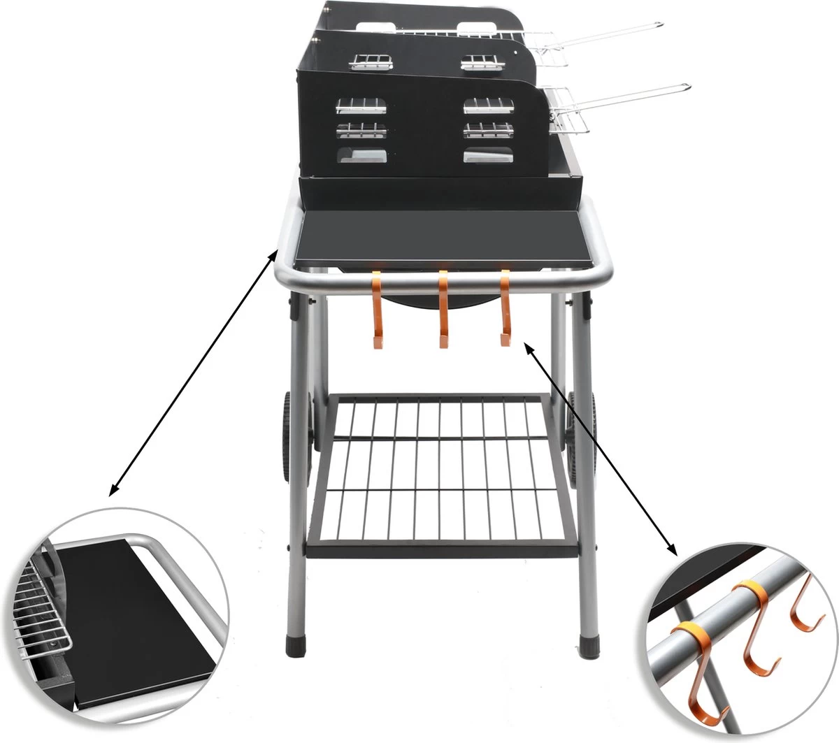 NATERIAL - Barbecue à Charbon ICARUS - Chariot 10 Personnes - H.92 X L.110 X P.61 Cm - Acier Peint - Zwart - BBQ Angulaire Sans Couvercle – Image 8