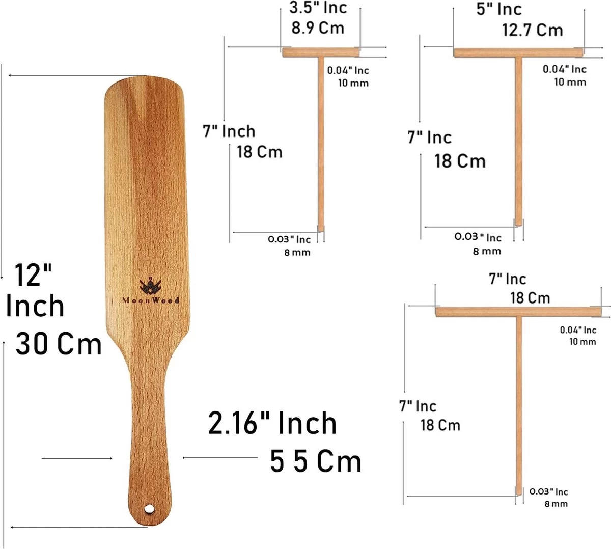 Crêpière - Spatule à Crêpes - 4 Pièces En Bois (18", 13", 9" Spatule Et Spatule En Bois De 30 Cm De Long) Tailles Pratiques Pour Tous Les Amateurs De Crêpes - Crêpière 100% Naturelle Et De Haute Qualité – Image 5