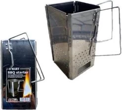 S'MART Briquettes Starter RVS - Démarreur De Cheminée Pliable Pour Environ 2-3kg De Briquettes - Démarreur Rapide Pour Charbon De Bois Et Briquettes - Taille 16x16x29cm