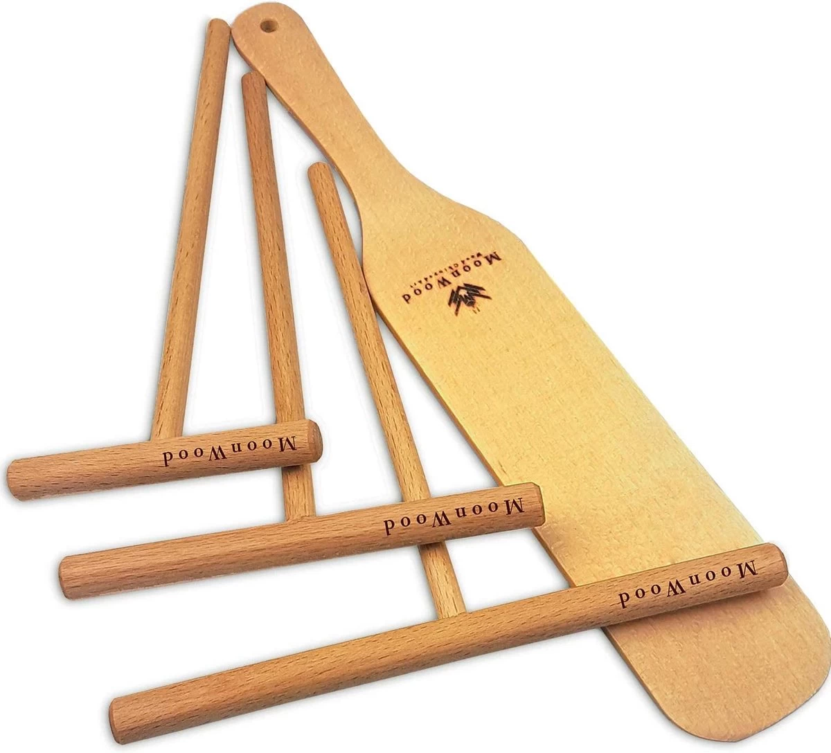 Crêpière - Spatule à Crêpes - 4 Pièces En Bois (18", 13", 9" Spatule Et Spatule En Bois De 30 Cm De Long) Tailles Pratiques Pour Tous Les Amateurs De Crêpes - Crêpière 100% Naturelle Et De Haute Qualité