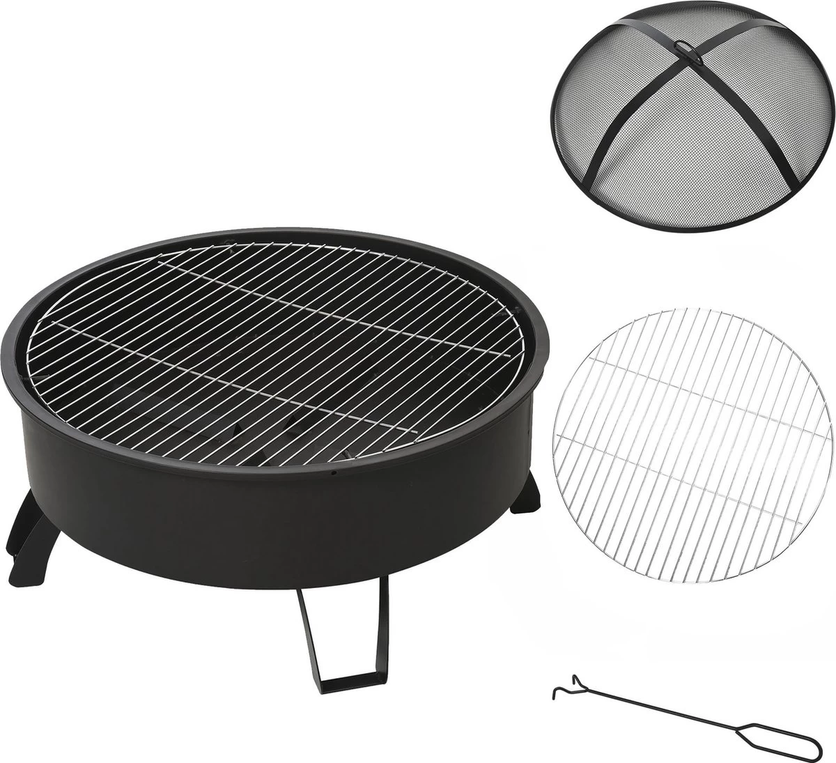 Bol à Feu D'extérieur Outsunny Avec Grille De Cuisson Avec Couvercle Feu Poker Jardin Feu De Camp Patio 842-177 – Image 7