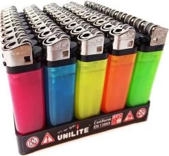 50 PCS Briquets - Marque Originale Unilite - Briquets Jetables De Couleur Néon Clair - Briquets De Haute Qualité