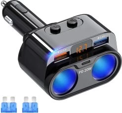 Adaptateur Secteur Pour Allume-cigare 200 W, Chargeur De Voiture USB C Avec Power 20 W 3.0 Et QC 3.0 Pour IPhone 13 Pro Max/13/12/11/11 Pro/X/8/7, Samsung Galaxy S20 S21 A52, Oppo Et Plus