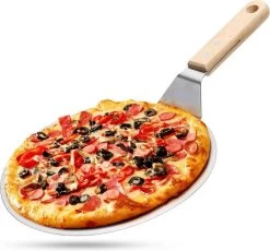 Pelle à Pizza En Acier Inoxydable - Pelle à Gâteau - BBQ - 25,5cm - Manche En Bois Massif