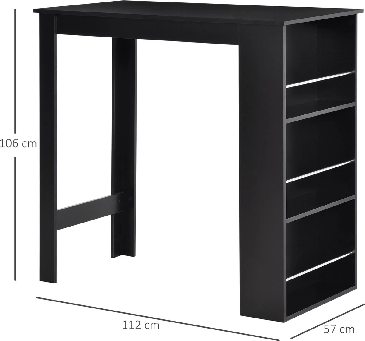 HOMCOM Table De Bar, Bureau, Table De Cuisine Avec 3 étagères, Aggloméré Noir 835-390 – Image 8
