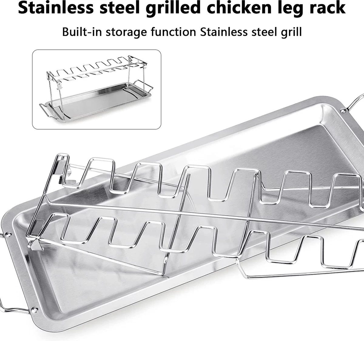 Doodadeals® | Poussin Grillé De Premium Supérieure | ACIER INOXYDABLE | Pour 12 Pilons De Kip | Marinade Et Plat De Service – Image 2